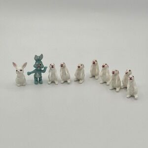 Vintage Hong Kong Plastic Rabbit Figurines Mini Bunny Lot Cake Toppers kitsch